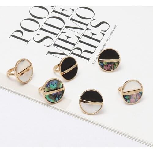Round Black White & Abalone Shell Rings Fashion Inner Dia 1.7cm Gold Color Brincos Pendientes Jewelry for Women