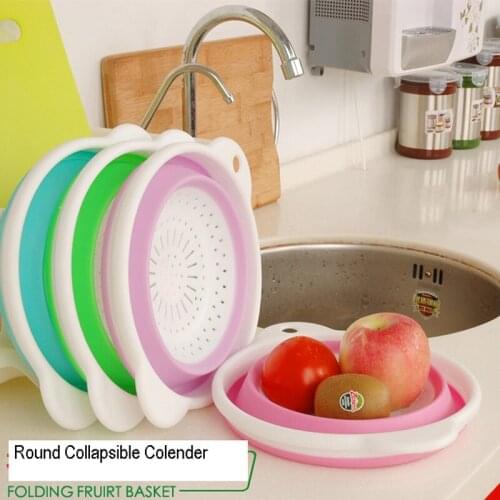 Kitchen Folding Silicone Colander Fruit Vegetable Washing Basket Strainer Round Collapsible Drainer Kitchen Storage Gadgets Tool