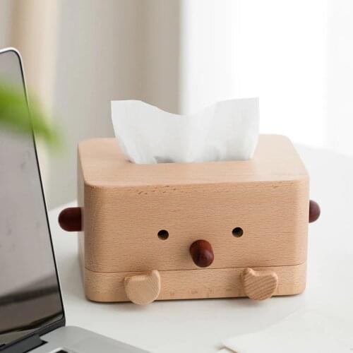 Cute Square Wooden Tissue Box Holder Storage Retro Wood Tissue Box Animal Nordic Tray Porta Tovaglioli Home Storage BY50ZJ