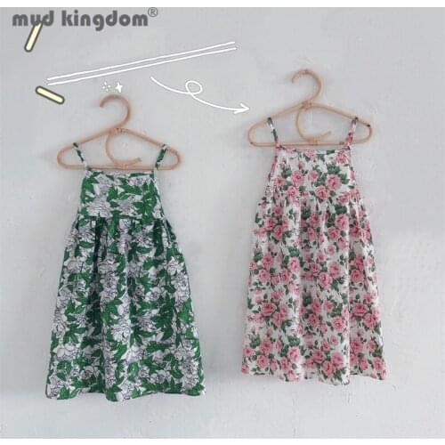 Mudkingdom Girls Sundress Summer Floral Sleeveless Square Collar Princess Sling Dresses for Toddler Casual Fashion Clothing