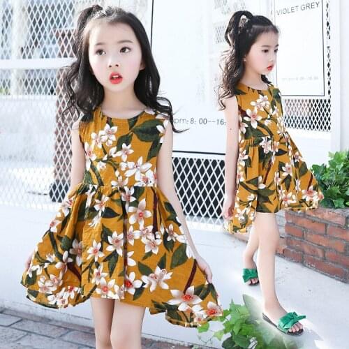 For 5-10 Years Girls Summer Clothes Beach Dress Bohemia Style Floral Print Cotton Dress Open Back Baby Girl Dresses