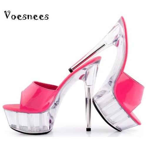 Summer Wedding Shoes Sandals Slippers High-heeled15cm Platform 5cm Fine With Transparent Crystal Waterproof Women Shoes Pumps