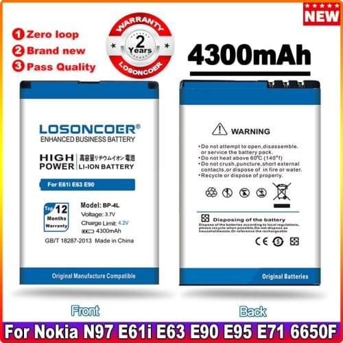 LOSONCOER 4200mAh BP-4L BP 4L BP4L For Nokia E61i E63 E90 E95 E71 6650F N97 N810 E72 E52 6650 6760 Replacement Phone Battery