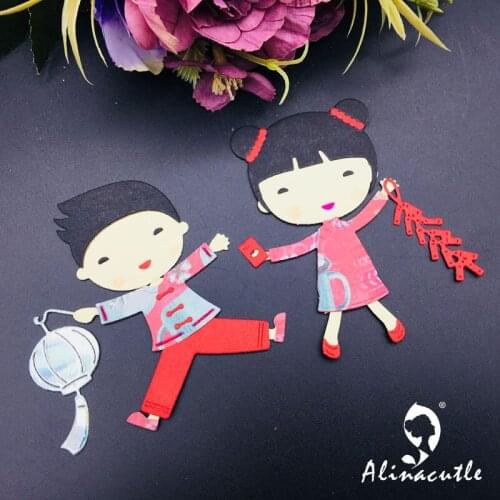 Metal Cutting Die Cut New Year Girl Boy Doll Scrapbook Paper craft album Handmade Card Stencil Cutter Punch Alinacutle