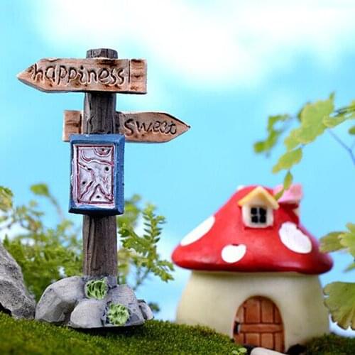 Miniature Dollhouse Bonsai Craft Fairy Garden Happiness Signpost Decor