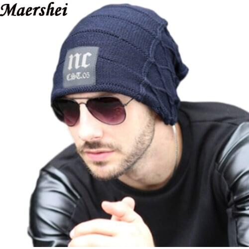 MAERSHEI Men Winter Hat Thick Warm Beanies Knitted hat black cotton knit bonnet Skullies Hats cap