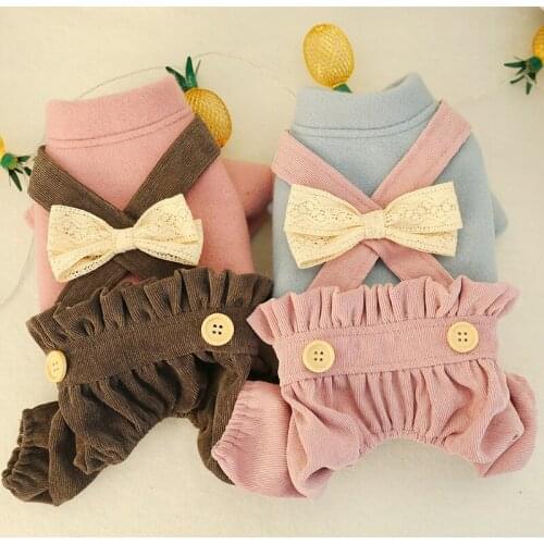 New Pet Clothes Four-legs Autumn and Winter New Teddy Bichon Puppies Cat Little Fairy Bloomers Bow Cute Overalls