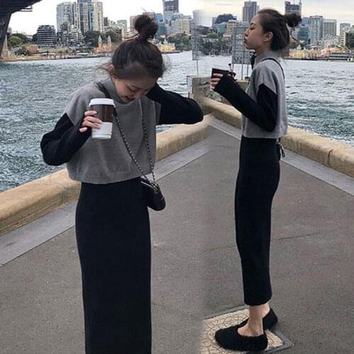 New Overszie Women Sweater 2 Piece Sets Womens Elegnat Knitted Suits Pullover Female Knitting Sweaters Long Sleeve Outerwear