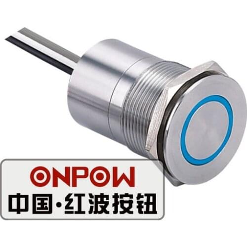 ONPOW 22mm Super flat thin ring 5V,12V,24V Red Green Blue LED Capacitive Switch Stainless steel Metal Touch switch (TS22C-10(Z))