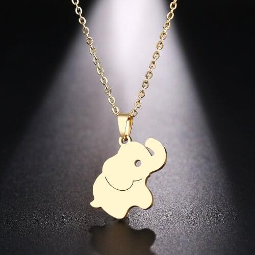 DOTIFI Stainless Steel Necklace For Women Man Cute Little Elephant Gold And Silver Color Pendant Necklace Engagement Jewelry