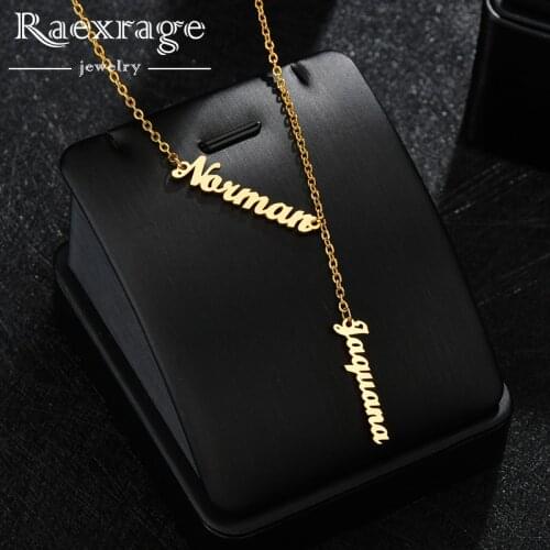 Raexrage Custom Two-three Names Vertical Necklace Stainless Steel Personalized Nameplate Chain Necklaces Family Charm Jewelry