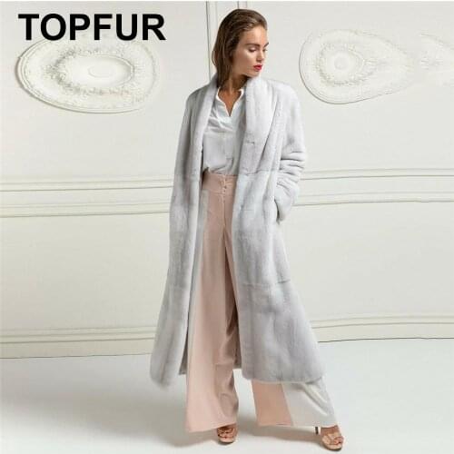 TOPFUR Real Fur Coat Women Winter Coat X-Long Natural Mink Fur Coat Luxury Mink Fur Genuine Leather Jacket Women Plus Size LN010