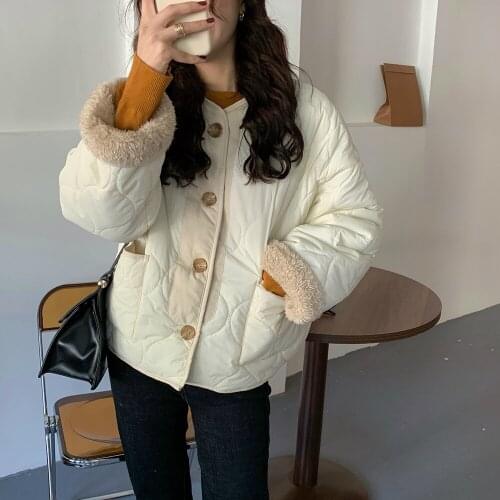 Women Winter Thicken Mink White Lamb Wool Parkas Short Jacket Coat Button Up Warm Overcoat