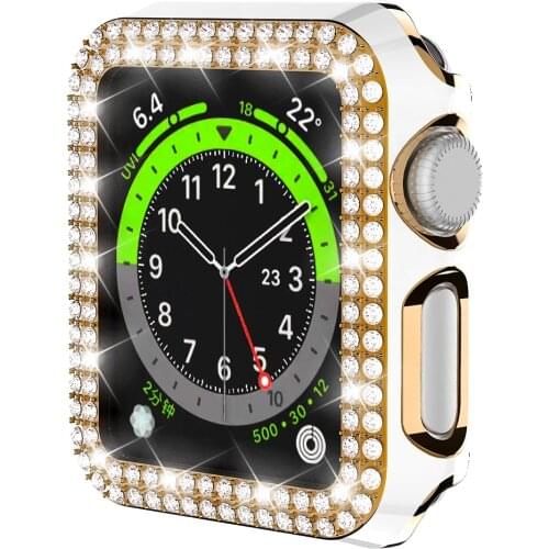 Full Screen Protector Bumper 6D Dazzling Carving PC Double Row Diamond Protective Case for Apple watch 38mm 40mm 42/44mm iWatch