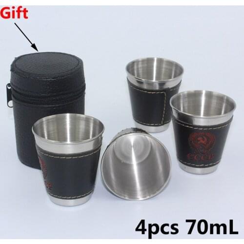 New 70mL 4pcs/lot Portable Stainless Steel Pocket Hip Flask Flagon Cup Whiskey Wine Pot Cups Travel Tour Mug Classic Drinkware