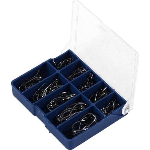 Durable 1 Set 100 Pcs 10 Sizes 3# To 12# Black Silver Fishing Hooks With Hole Carp Fishing Tackle Carry Box