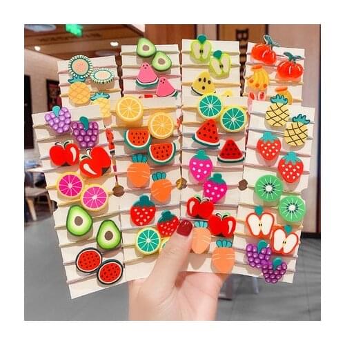 10Pcs/Bag Cute Cartoon Fruit Flower Elastic Hair Rubber Bands For Children Kids Girls Scrunchie Tie Hair Ring Rope Accessories
