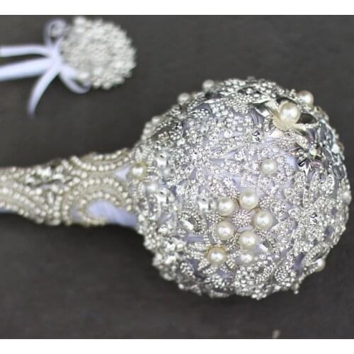 Silver Globular brooch bouquet Bridal crystal Wedding Bouquet custom made Creative Luxury handle Bride 's bouquets