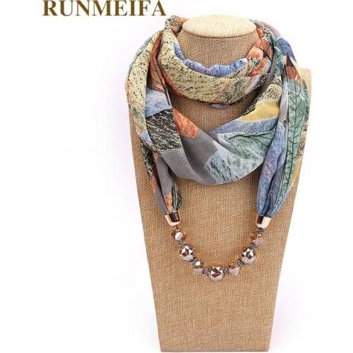 RUNMEIFA Pendant Necklace Scarf For Women Print Chiffon & Champagne Pendants Scarf Femme Accessories Scarf Free Drop Shipping