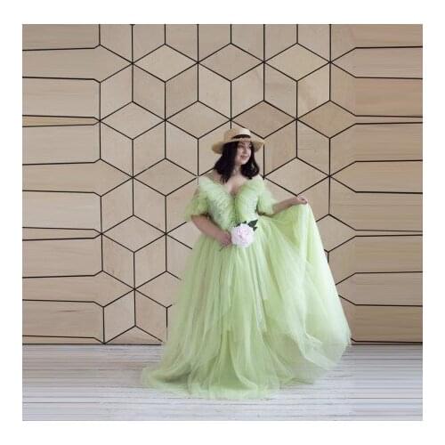 Chic Tulle Photo Shoot Dresses For Pregnancy Bridal Cap Sleeves Puffy Tiered Custom Made Plus Size Maternity Gowns