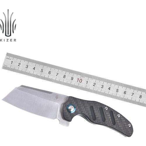 Kizer folding knife V5488C3 C01C XL carbon fiber&G10 handle big folding cleaver knife used for kitchen tools in outdoor camping