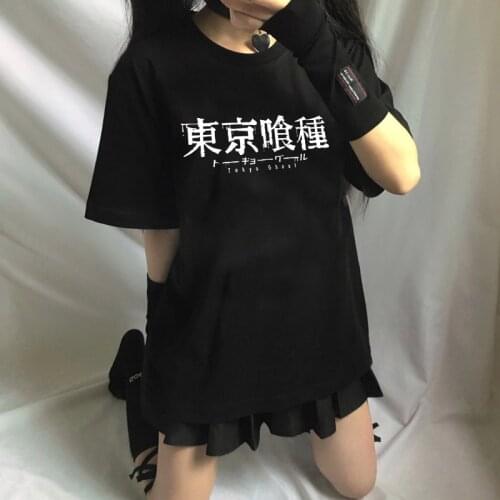 Tokyo Ghoul T-shirt Punk womens top Japanese anime Kaneki Ken cartoon printed cotton T-shirt Harajuku Streerwear women clothing