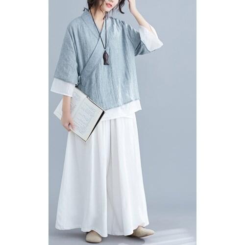 Traditional Chinese Costume Tai Chi Uniform Casual Hanfu Tops Trousers Cotton Linen Clothes Retro Breathable