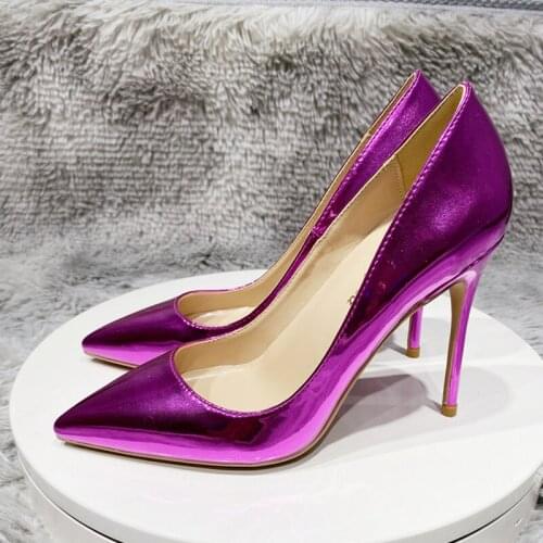 Purple stiletto pointed toe shoes 12cm 10cm 8cm high thin heels wedding nightclub classic pumps plus size QP132 ROVICIYA