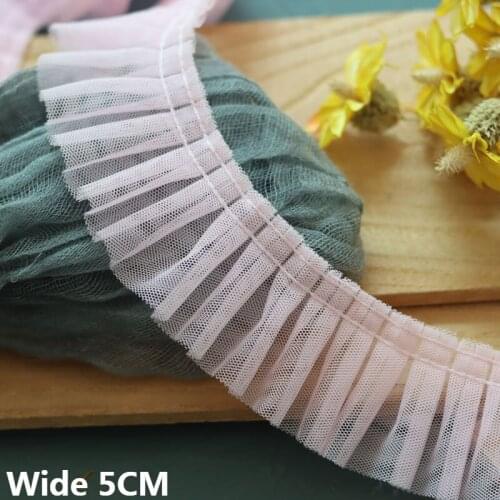 5CM Wide Tulle White Pink I-pleated Mesh 3D Lace Fabric Embroidery Ribbon Collar Ruffle Trim DIY Dress Clothing Sewing Supplies