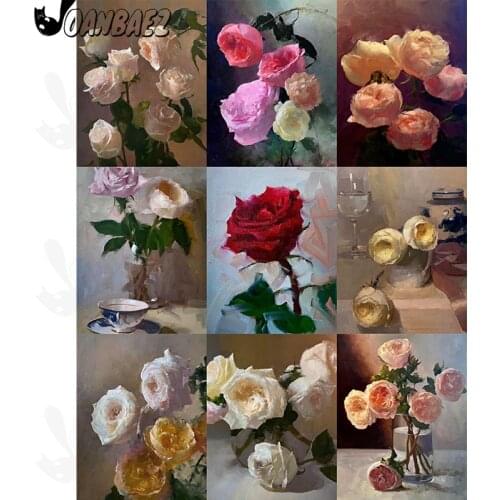 Vintage Rose Diamond Painting Pink Imitation Oil Painting 5D Diy Wall Art Mosaic Embroidery Inlaid Room Decoration Gift