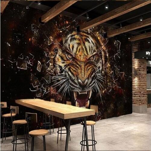 Wellyu Custom large fresco shock 3D star tiger explosion living room KTV tooling background wall non-woven fabric wallpaper