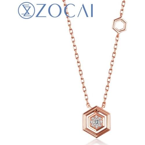 ZOCAI Design Choker The Honeycomb Series Real 0.06 CT Diamond 18K Rose Gold (Au750) Necklace JBD90227T