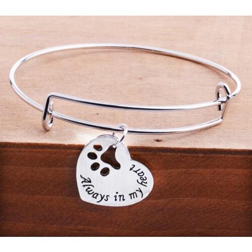 12PC Love Always In My Heart Hollow Paws Prints Heart Pendant Bracelets Silver Plated Bangles Charm Bracelets Women Men Gift Hot