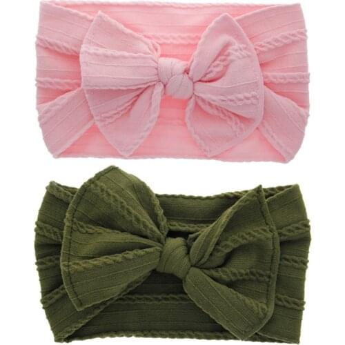 2 Pcs Baby Headbands Infant Toddler Boy Girl Headwear Elastic Bowknot Solid Plain Turban Head Accessories Fashion Band 0-3 Years
