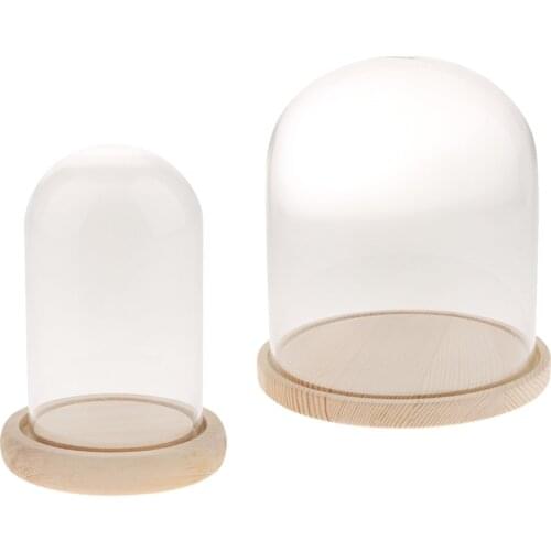 2pcs Wooden Glass Dome with Wooden Base Cloche Glass Cover
