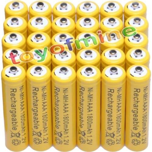 4/10/16/24/30/48/100pcs AAA 1800mAh 3A 1.2V Ni-MH Yellow Rechargeable Battery Cell for MP3 RC Toys led flashlight torch light