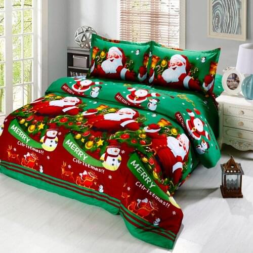 4pcs Polyester Fiber 3D Printed Cartoon Merry Christmas Gift Santa Claus Bedding Set Bedclothes Cover Bed Sheet 2 Pillowcases
