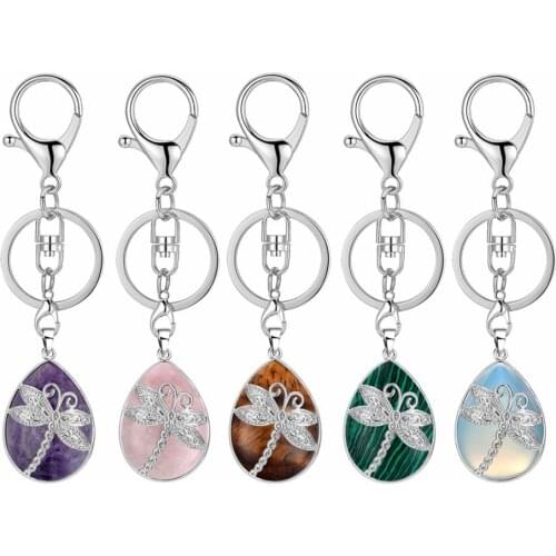 ASHMITA Dragonfly Pendant Keychain in Box Natural Water Tear Drop Waterdrop Teardrop Chakra Keyring Jewelry