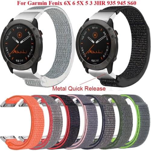 22 26MM Quick Release Nylon Loop Strap For Garmin Fenix 6X 6 Pro Fenix 5X 5 3/3HR 935 945 Smart Watchband Correa Metal Connector