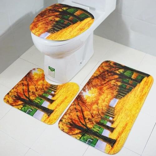 3pcs/set Tree Flannel Fabric Toilet Seat Cover Autumn Tree Overcoat Toilet Case Bathroom Door Non-slip Mat Home Decoration ZT390