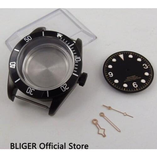 Sapphire Crystal 41MM Black Rotating Bezel PVD Coated Watch Case+Dial+Hands Fit For ETA 2836 Automatic Movement C122