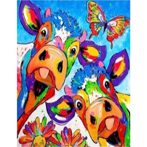 DIY Cartoon Colorful Cow Bull Theme Handmade Rhinestone Mosaic Picture Diamond Painting Embroidery Home Decoration Gift FC636