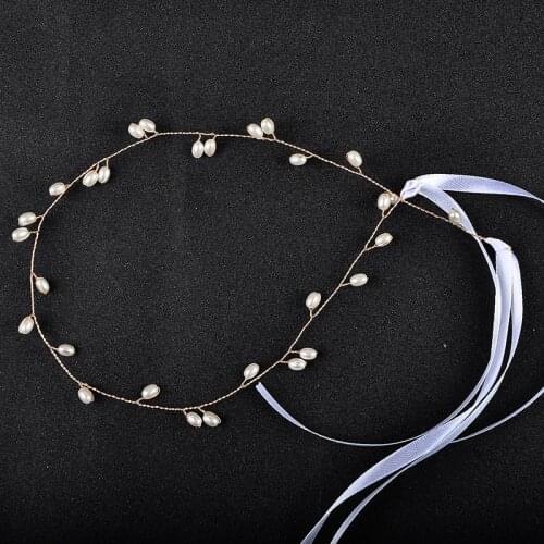 Long Rose Gold Color Pearl Women Headbands Handmade Wedding Bridal Hair Jewelry Accessories Girls Head Vine Head Decoration