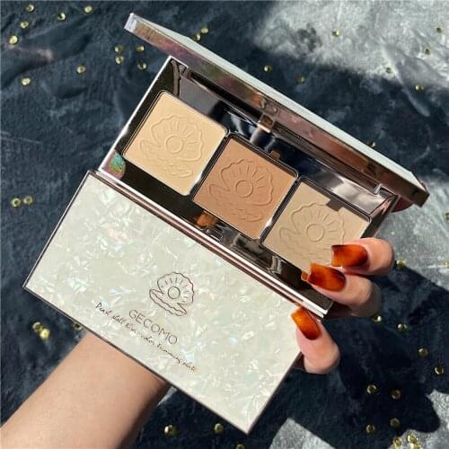 GECOMO 3 Colors Face Highlighter Powder Palette Corrector Concealer Powder Pallete Contouring Highlighters Bronzer Face Cosmetic
