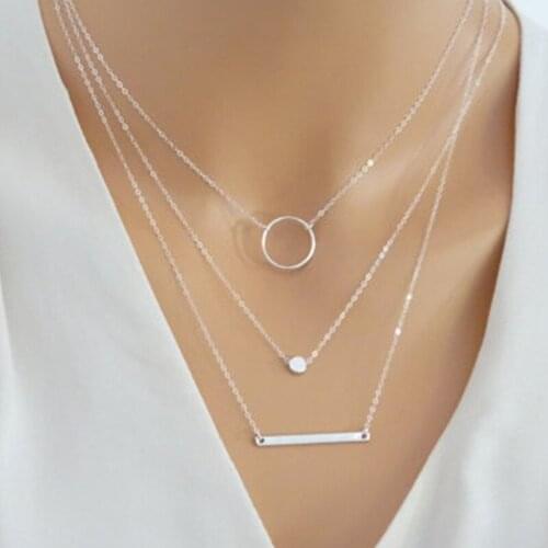 HebeDeer Kpop Multilayer Necklaces Jewelry Women Simple Round Pendant Girl Silver Color TRENDY Pendant Necklace Chain Collares