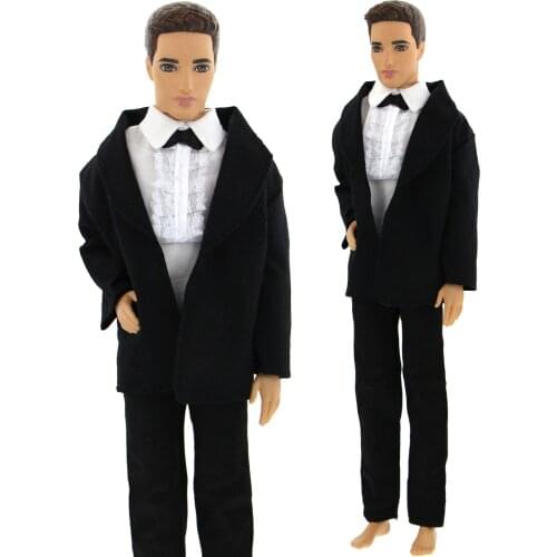 Handmade Classic Tuxedo Doll Outfit Black Formal Suit Jacket White Shirt Bowknot Trousers Clothes for Ken Doll Accessories Toy