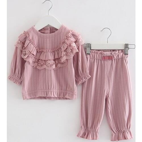 Girls Clothing Sets Spring Cotton Lace Girls Clothes Kids Clothing Set Tops+Pants Children Clothes 0-2Y