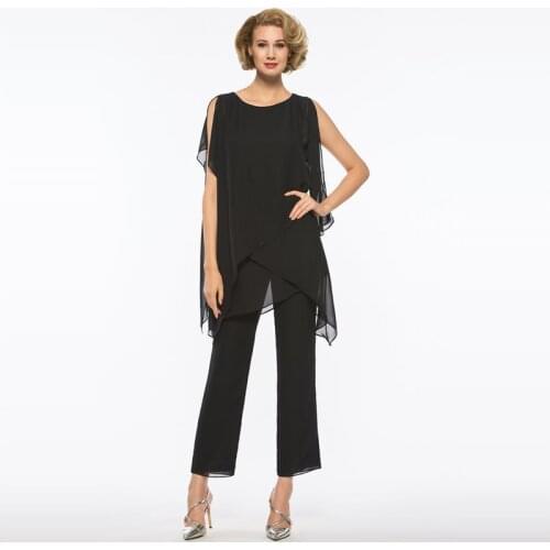 Mother of The Bride Pantsuits O-neck Sleeveless Loose 2 Pieces Wedding Party Suit Mother of The Groom Gown Vestido Mae Da Noiva