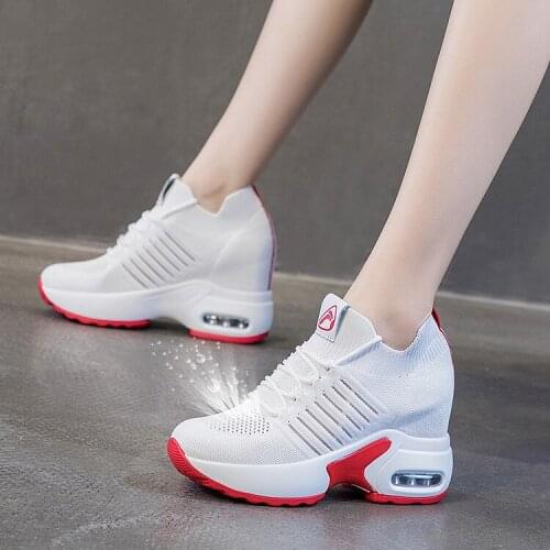 White Trendy Shoes Women High Top Sneakers Women Platform Ankle Boots Mesh Femme Chaussures Femmes Height Increase Shoes