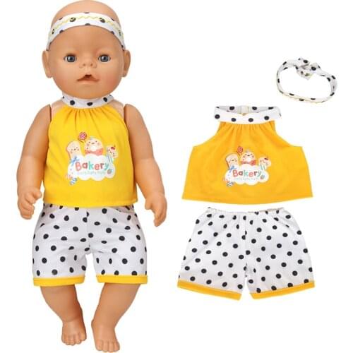 Baby Doll Summer Strap Vest With Headband Short Dots Pants 43cm Reborn Doll Toys Wear Accessories